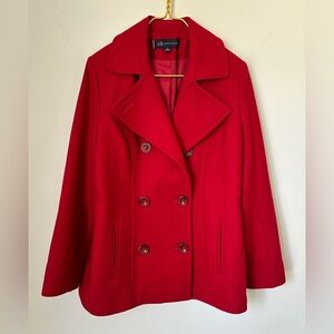 Anne Klein Bold Red Wool Blend Warm Cozy Classic Button Pea Coat Women’s Medium